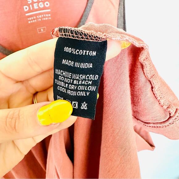 MENS SUN DIEGO Coral Brown Grey Contrast Two Tone Sleeveless Tank Top Pocket S - Picture 5 of 10